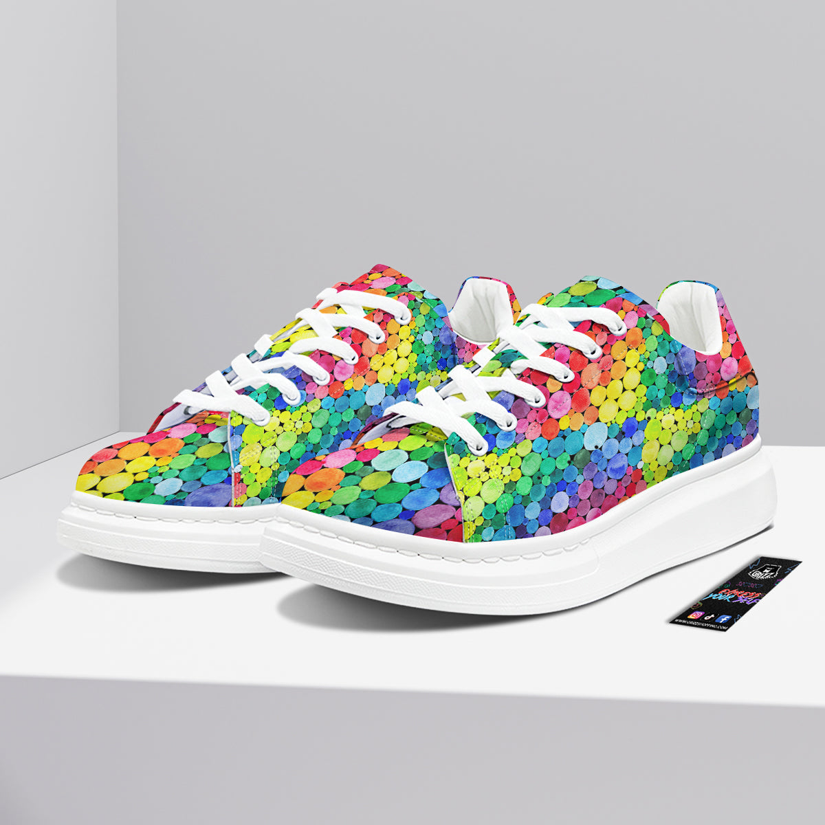 Rainbow Watercolor Print Pattern Platform Shoes-grizzshop
