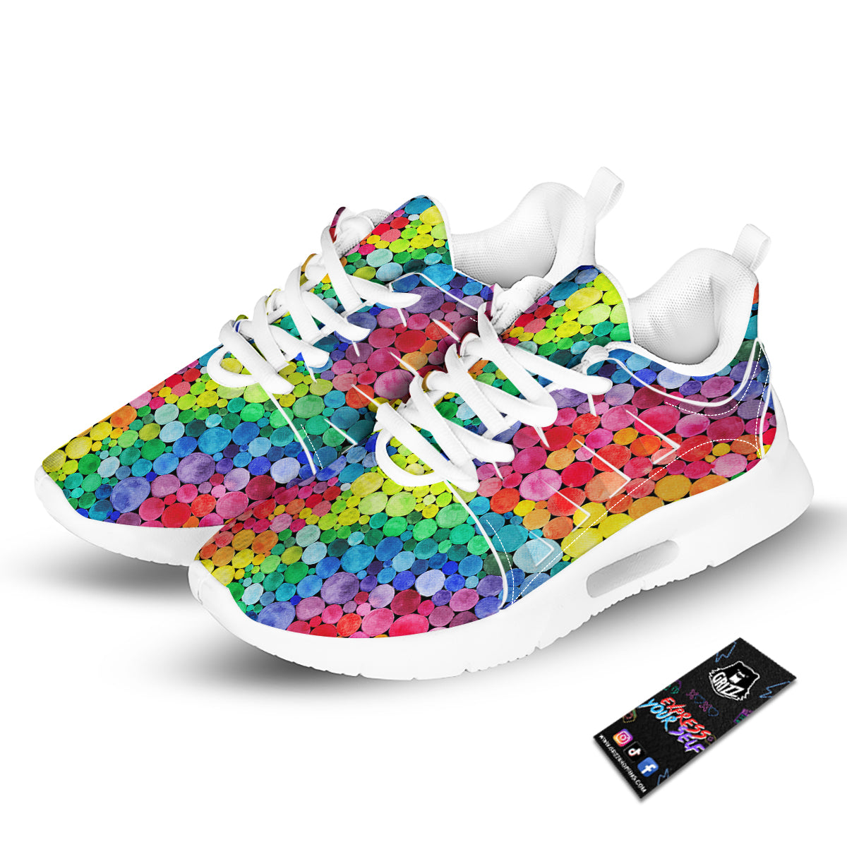 Rainbow Watercolor Print Pattern Tennis Shoes-grizzshop