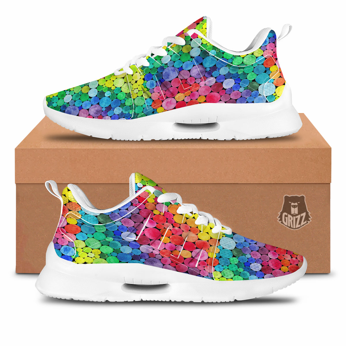 Rainbow Watercolor Print Pattern Tennis Shoes-grizzshop