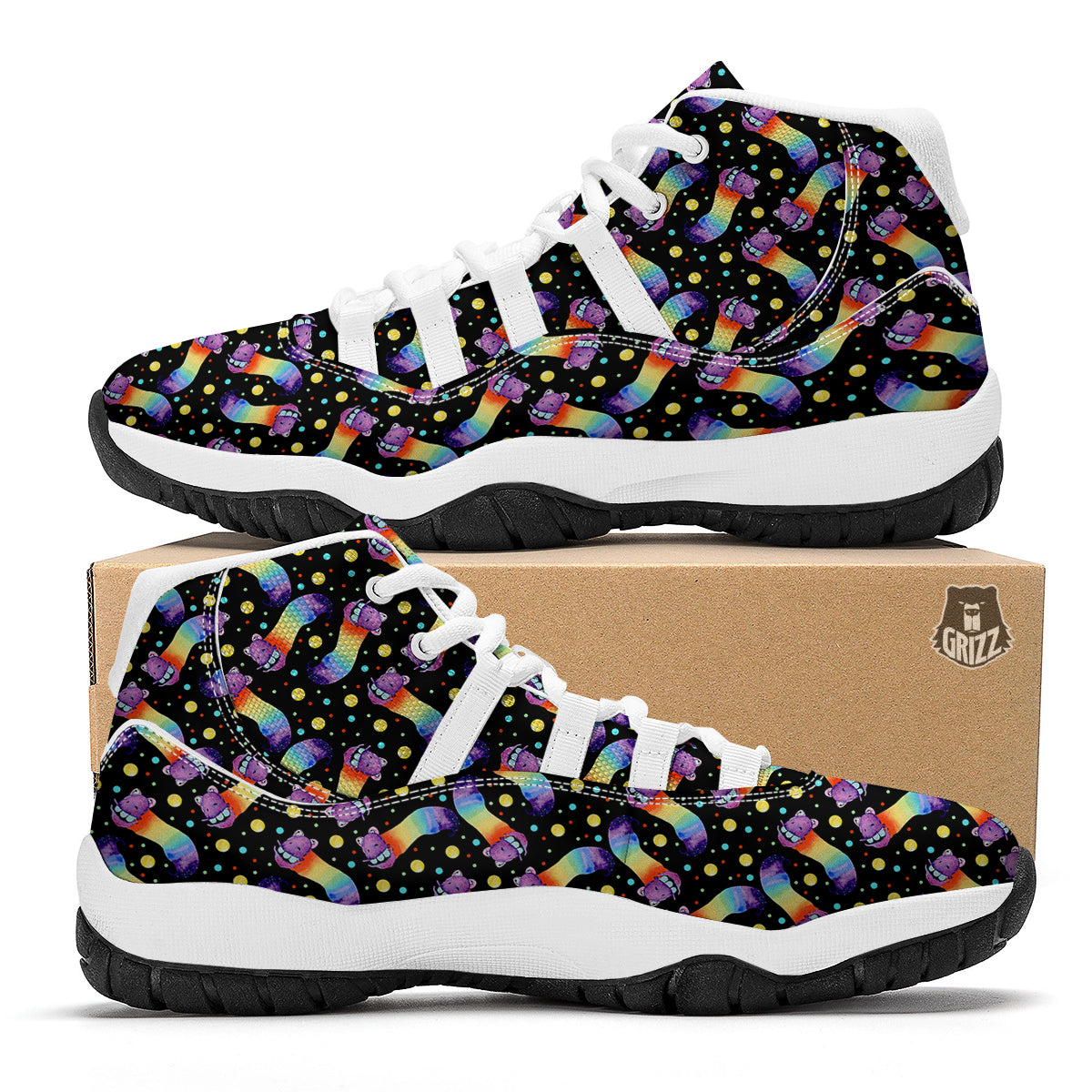 Rainbow Worm Print Pattern White Bball Shoes-grizzshop