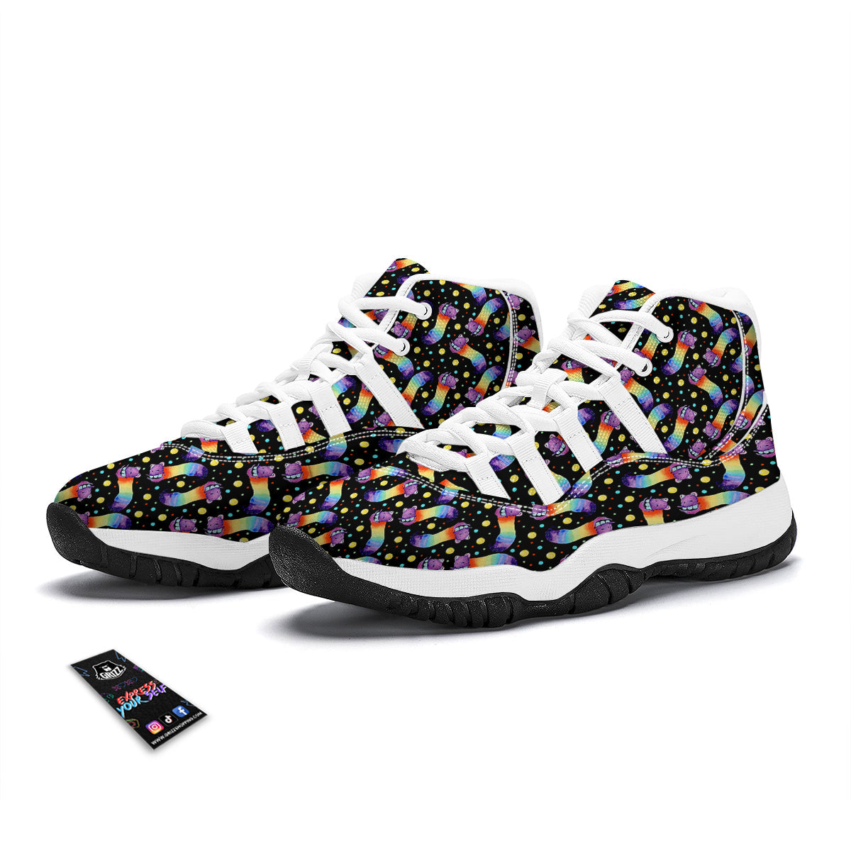 Rainbow Worm Print Pattern White Bball Shoes-grizzshop