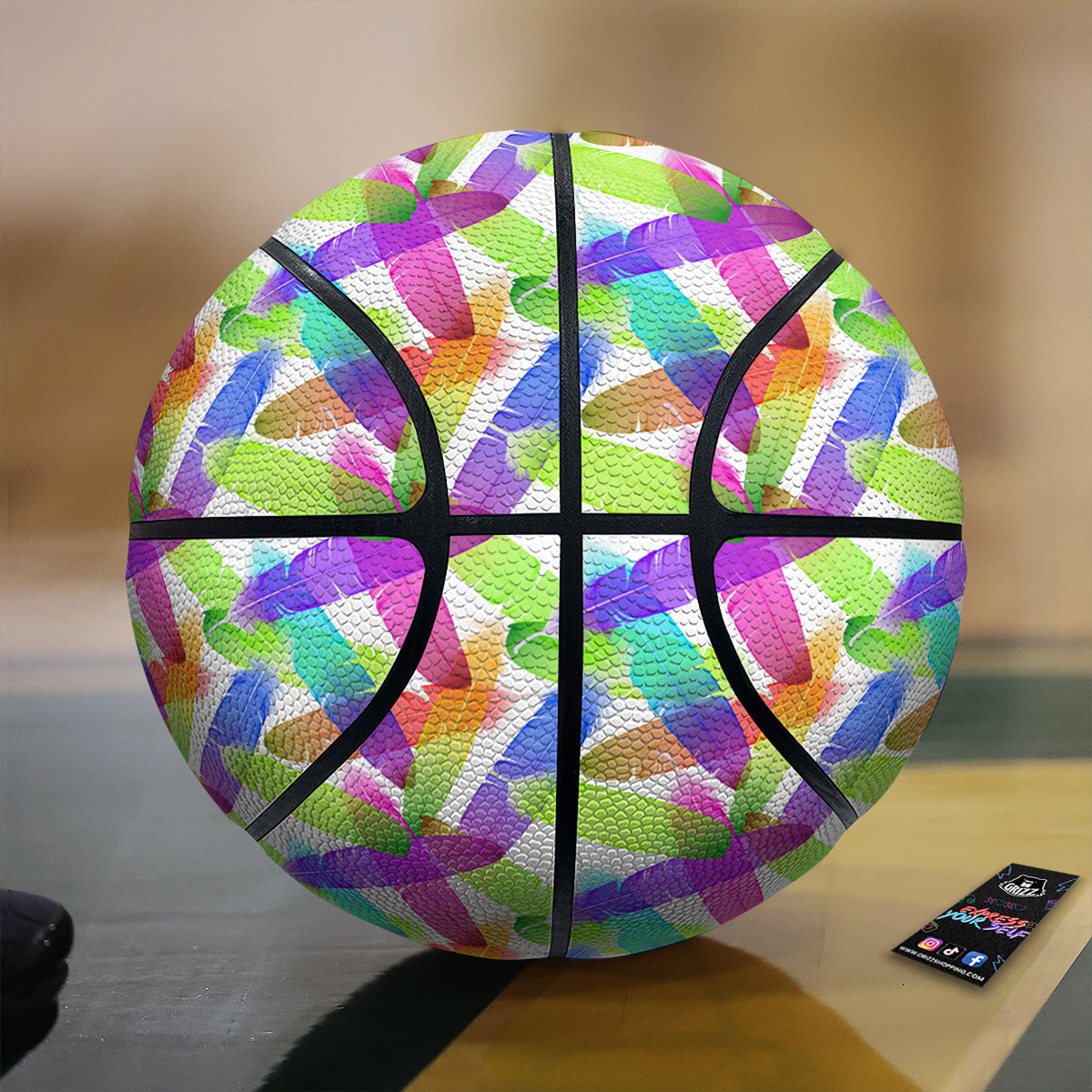 Rainbow Color Feather Print Pattern Basketball