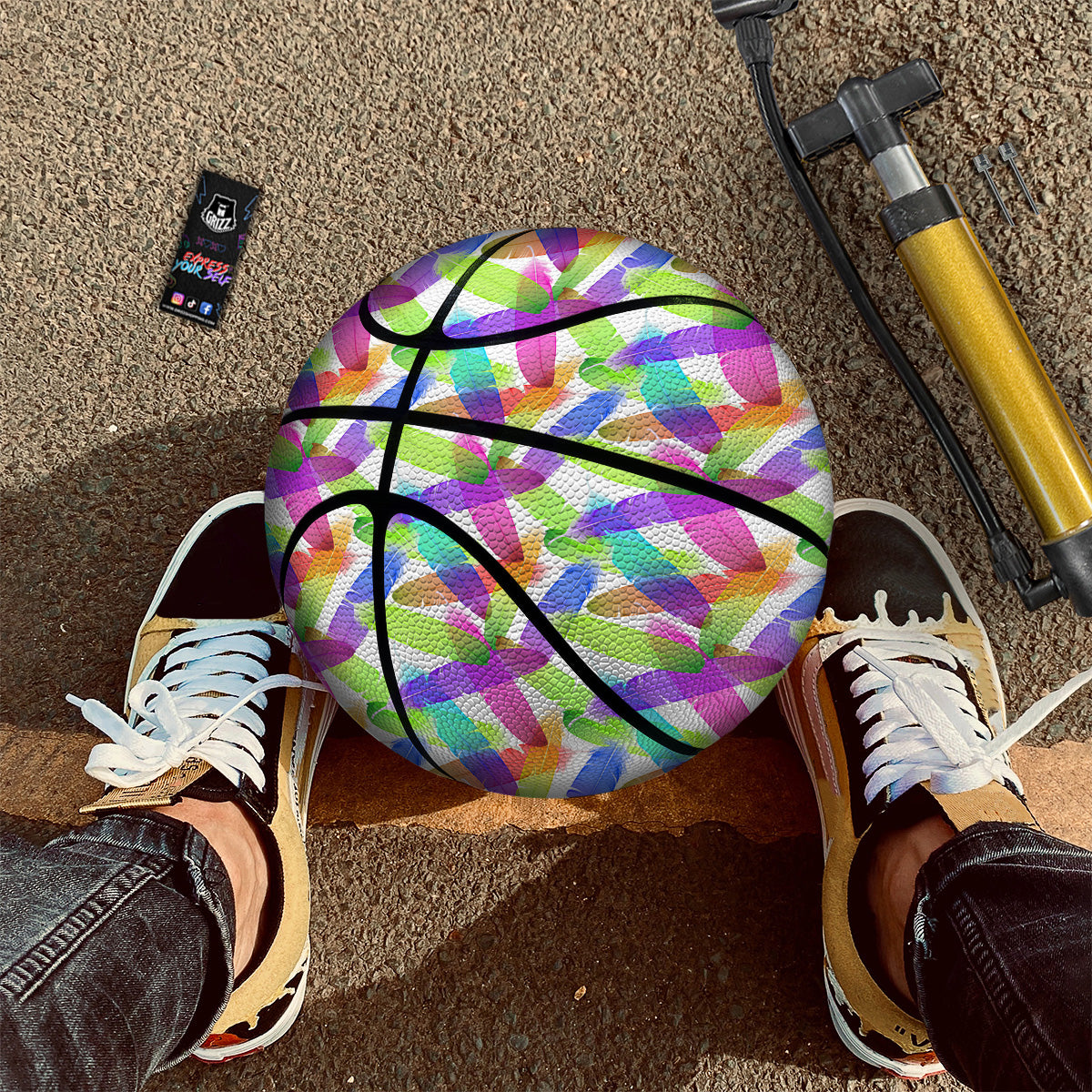 Rainbow Color Feather Print Pattern Basketball