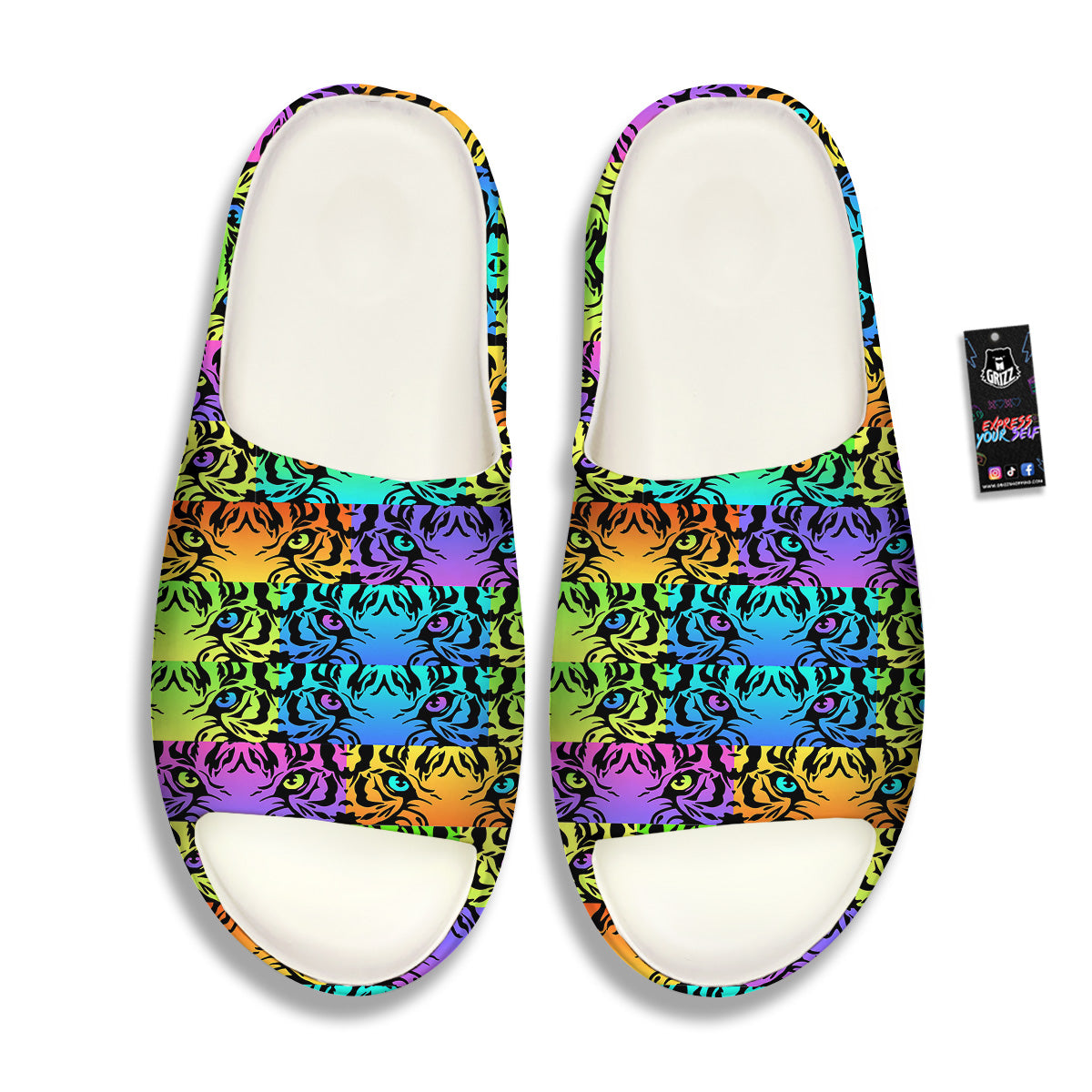 Rainbow Tiger Eyes Print Pattern Sandals-grizzshop