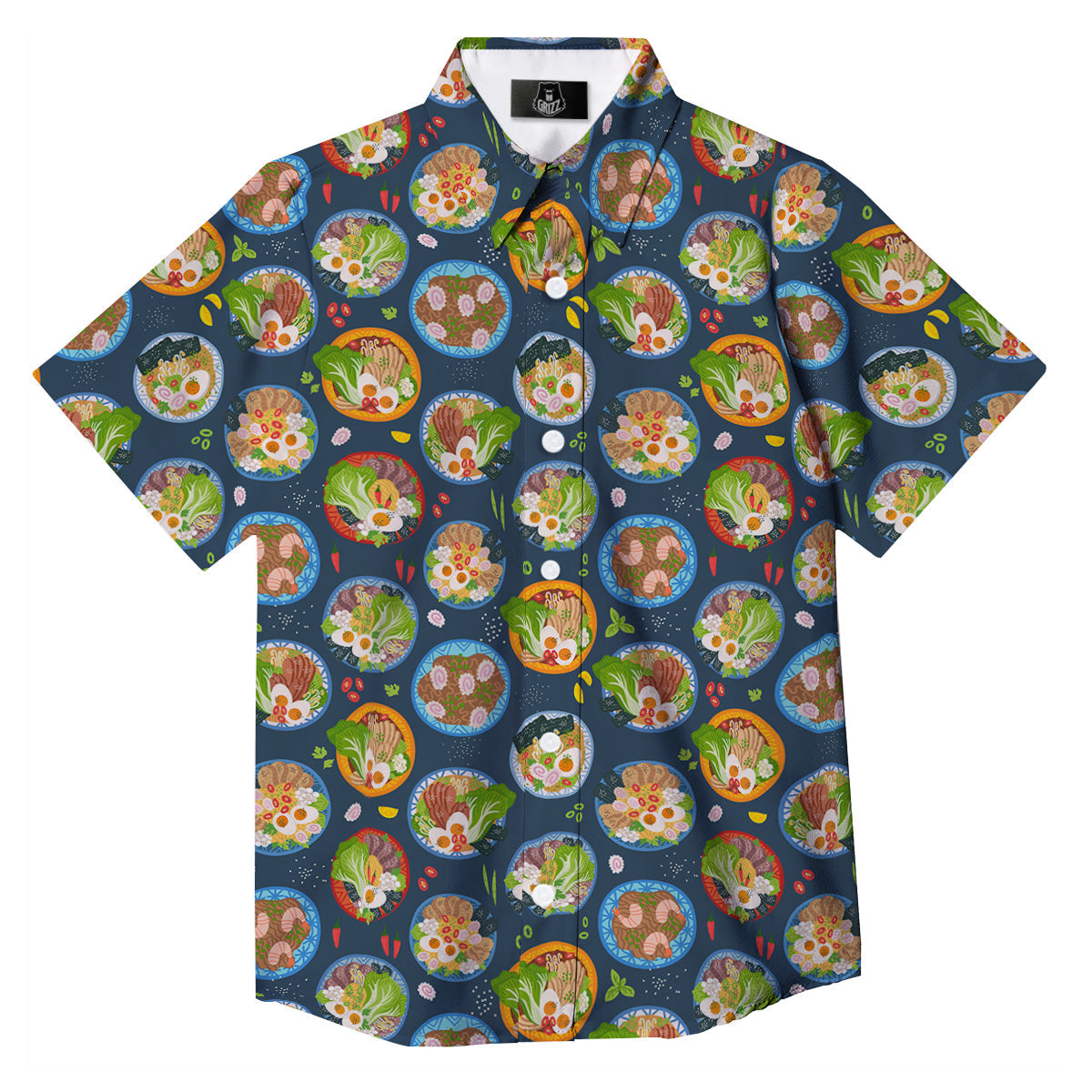 Ramen Udon Noodles In Bowl Print Pattern Button Up Shirt-grizzshop