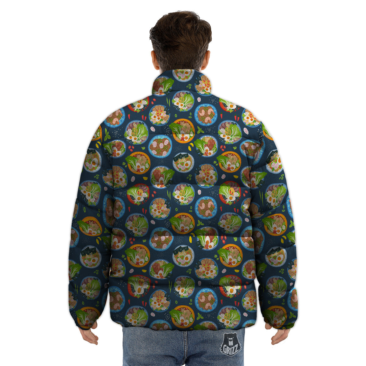 Ramen Udon Noodles In Bowl Print Pattern Puffer Jacket-grizzshop