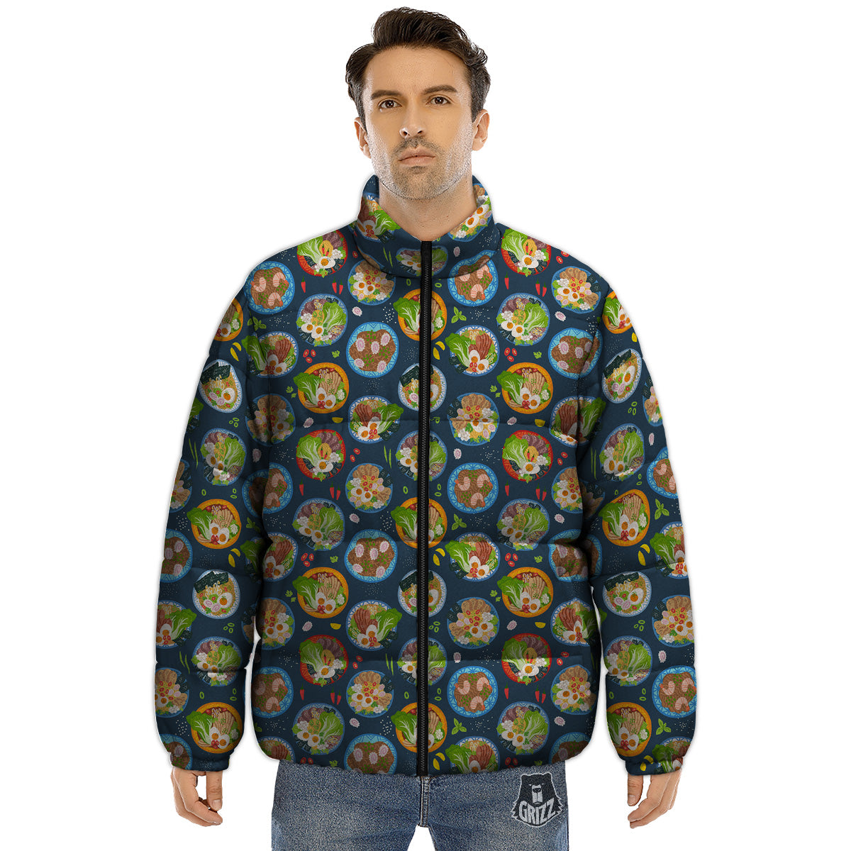 Ramen Udon Noodles In Bowl Print Pattern Puffer Jacket-grizzshop
