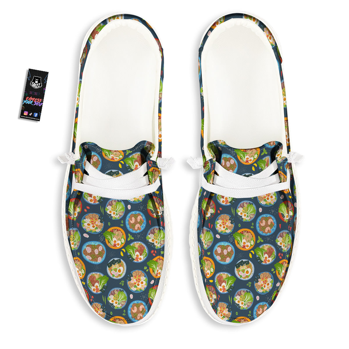 Ramen Udon Noodles In Bowl Print Pattern White Loafers-grizzshop