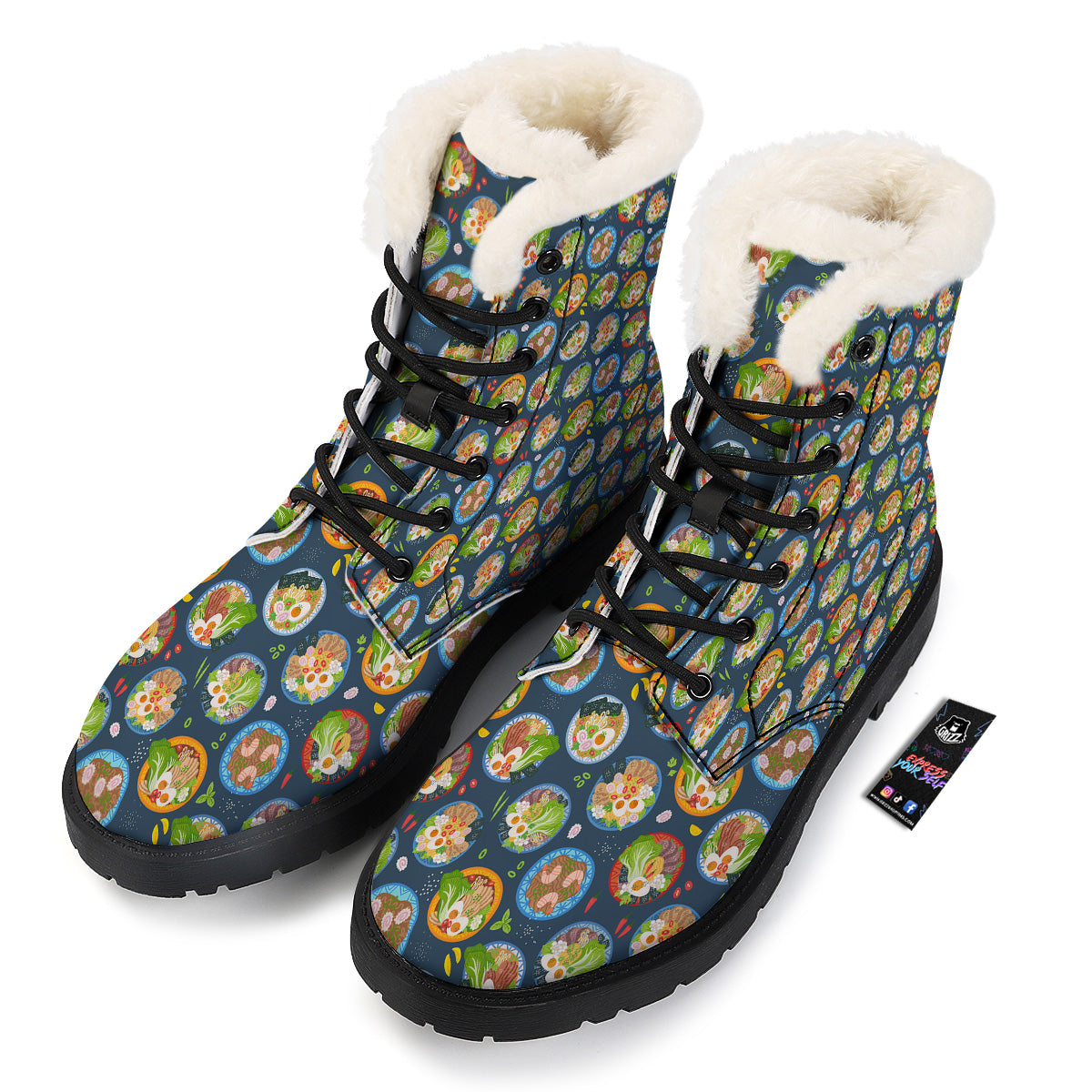 Ramen Udon Noodles In Bowl Print Pattern Winter Boots-grizzshop