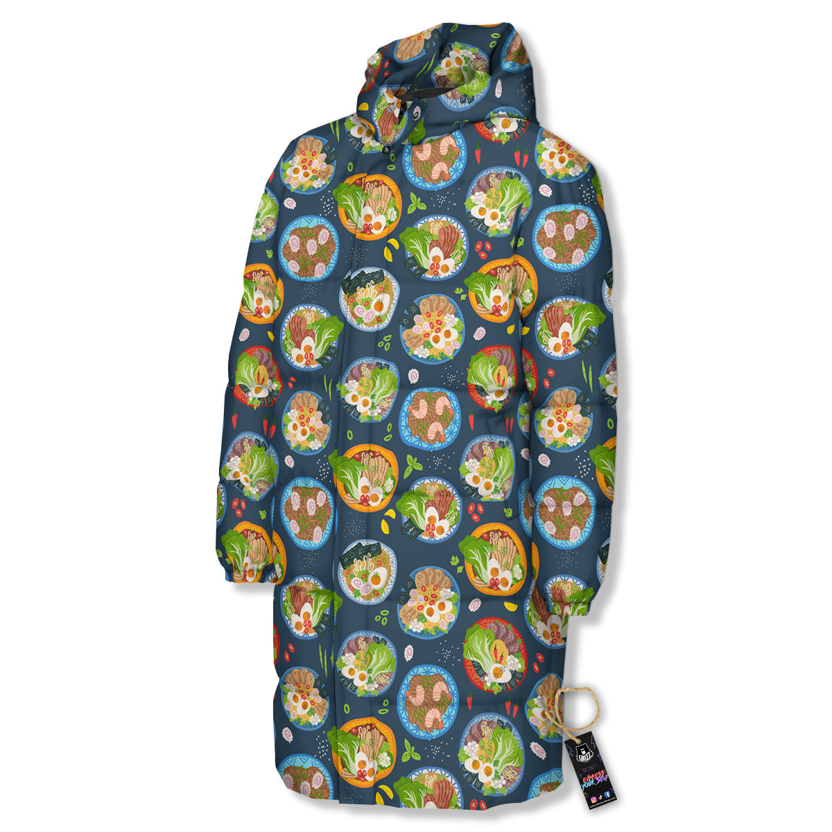 Ramen Udon Noodles In Bowl Print Pattern Long Down Jacket