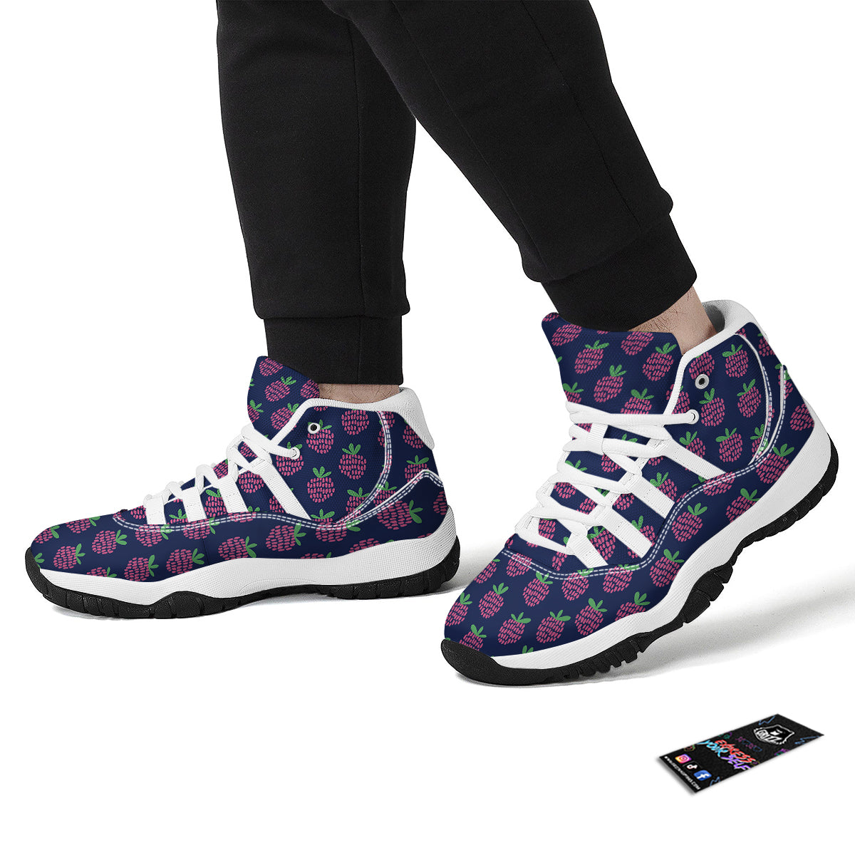 Raspberry Pink And Blue Color Print Pattern White Bball Shoes-grizzshop