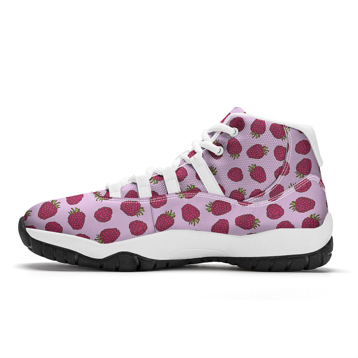 Raspberry Print Pattern White Bball Shoes-grizzshop