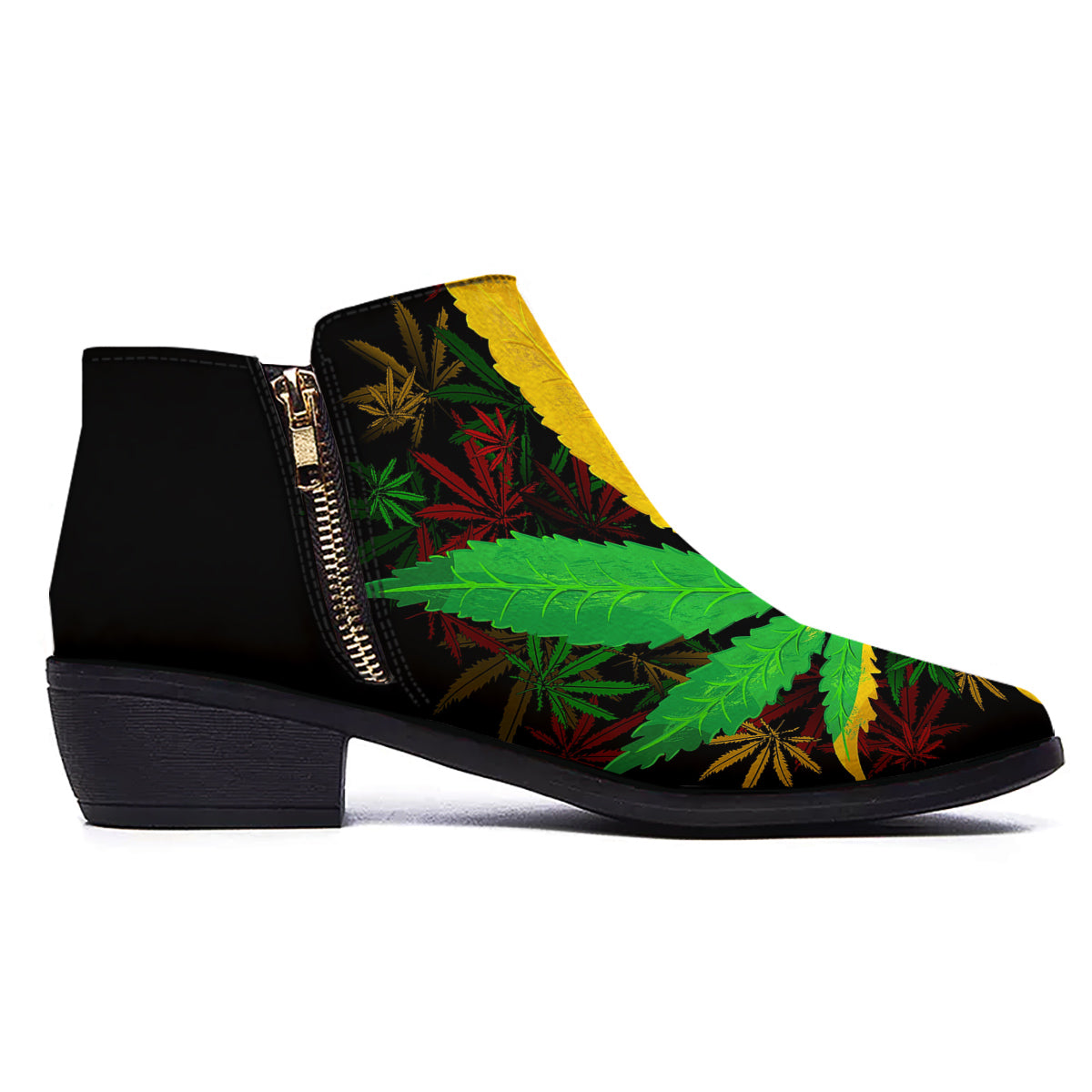 Rasta Cannabis Print Ankle Boots-grizzshop