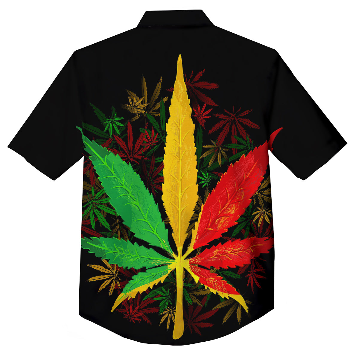 Rasta Cannabis Print Button Up Shirt-grizzshop