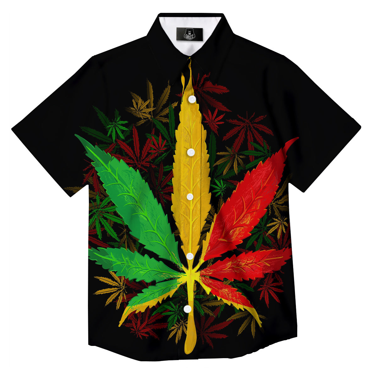 Rasta Cannabis Print Button Up Shirt-grizzshop