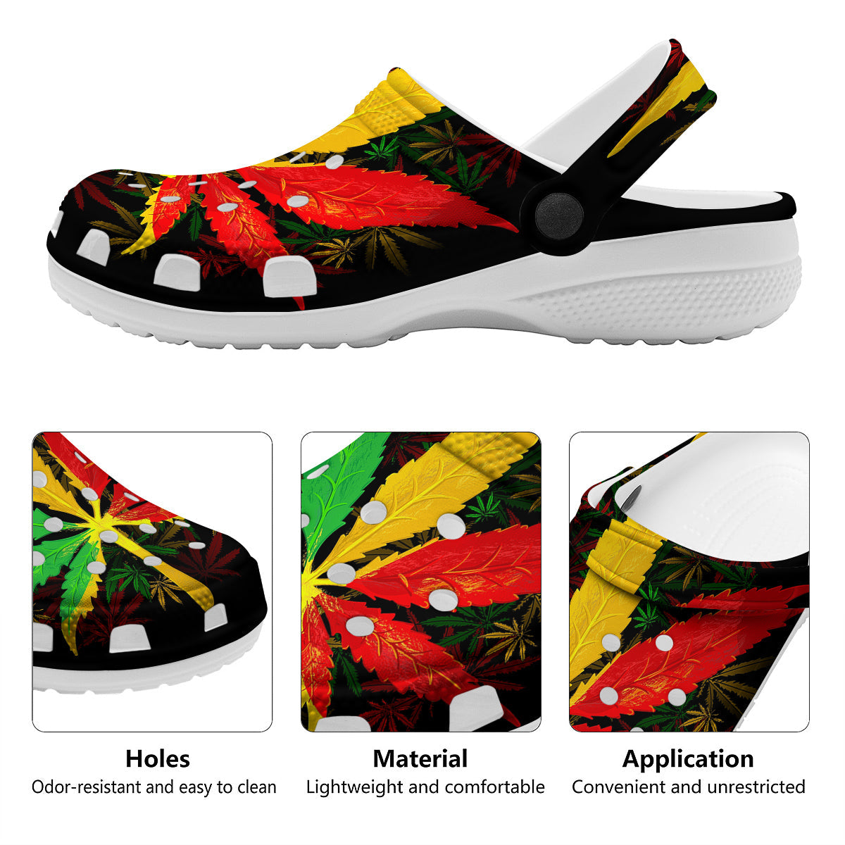 Rasta Cannabis Print Clog-grizzshop