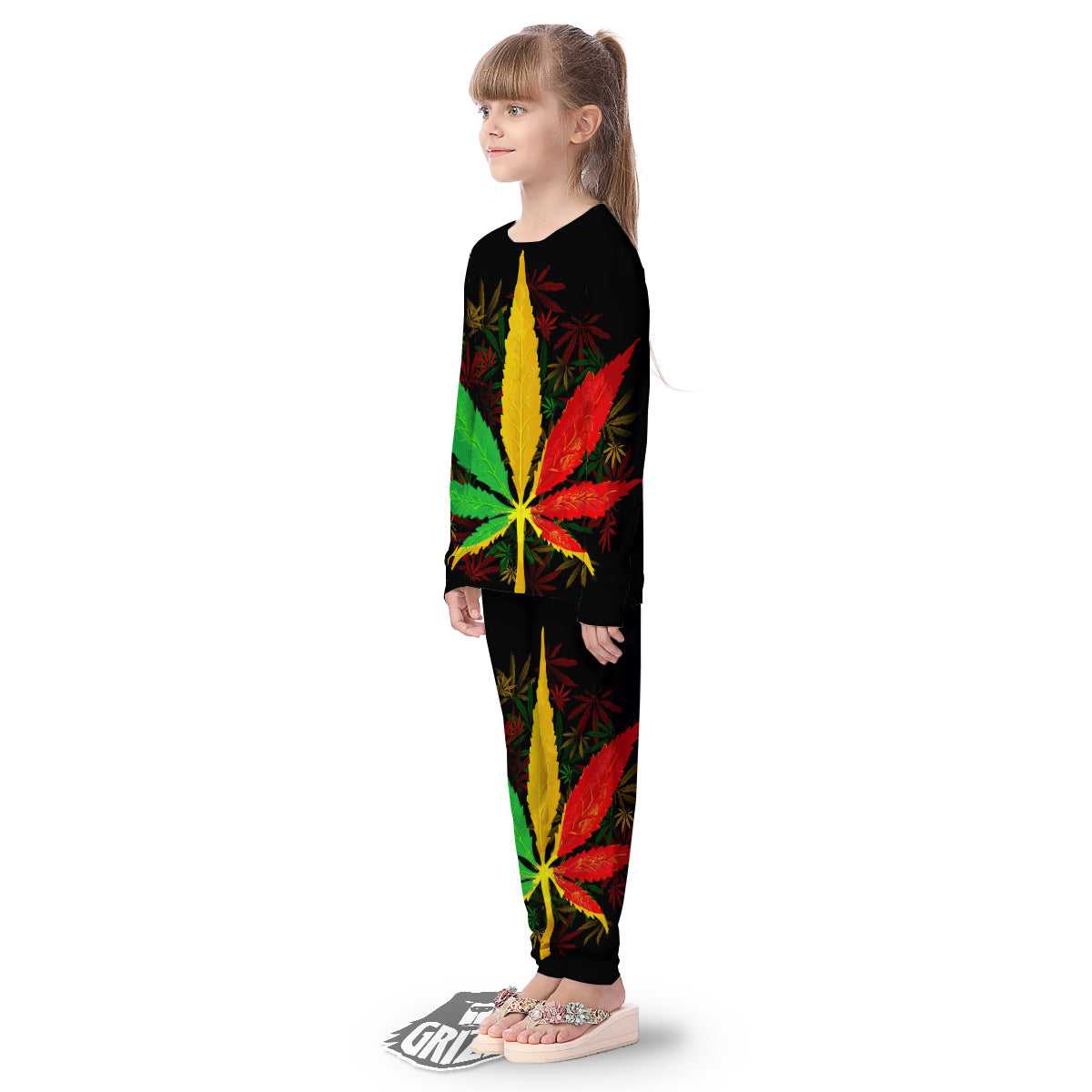Rasta Cannabis Print Kid's Pajamas-grizzshop