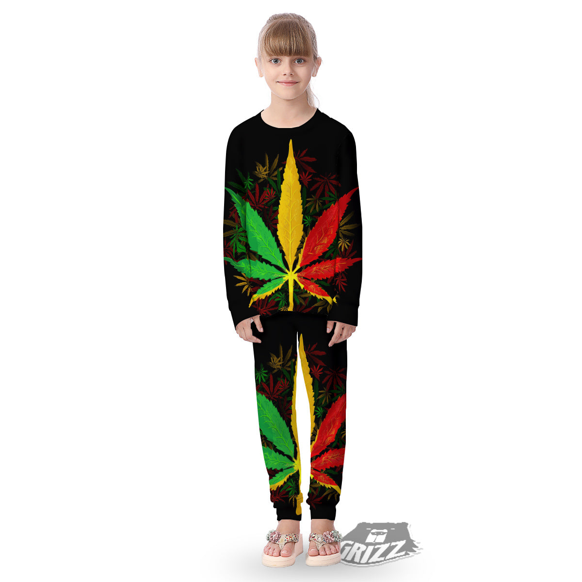 Rasta Cannabis Print Kid's Pajamas-grizzshop