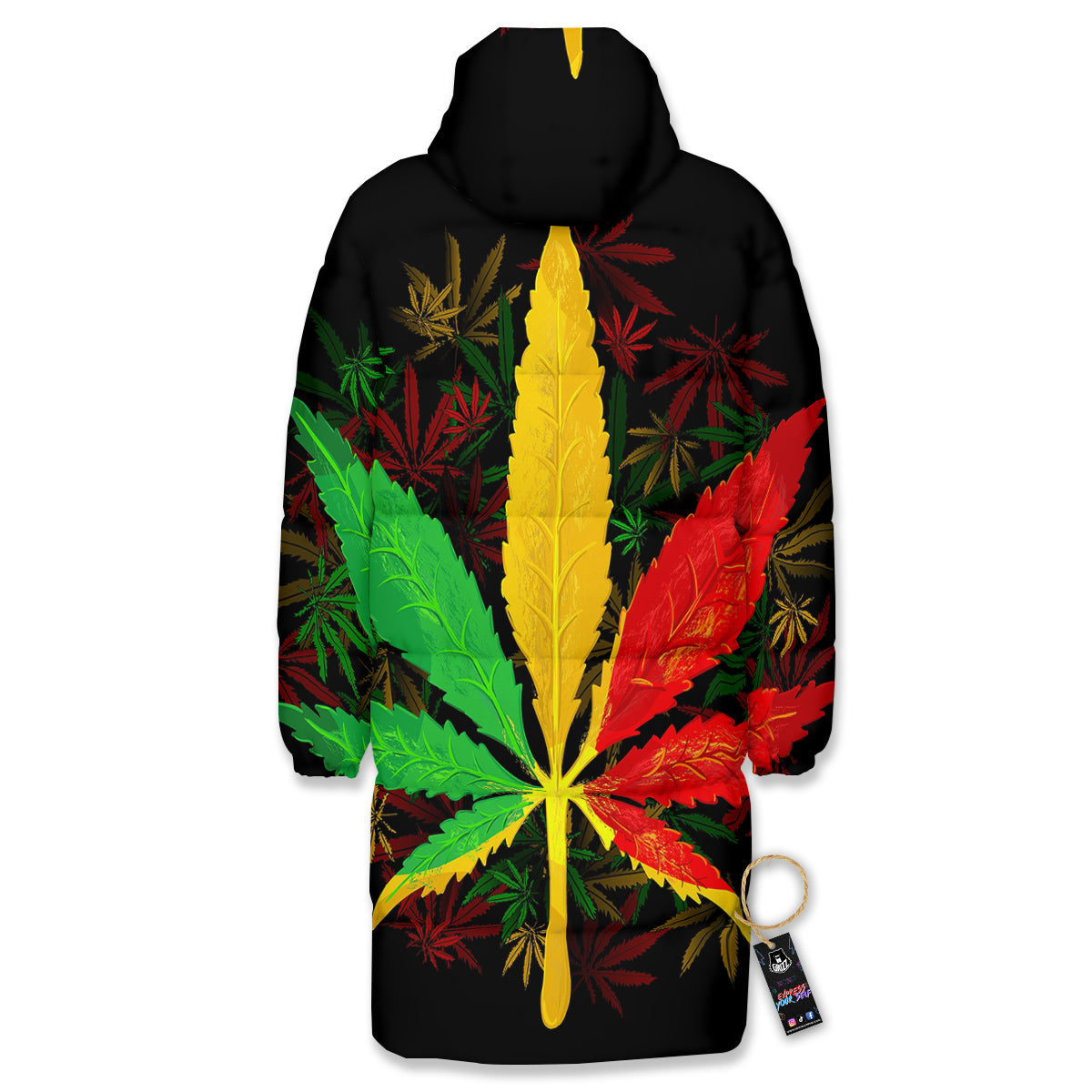 Rasta Cannabis Print Long Down Jacket-grizzshop