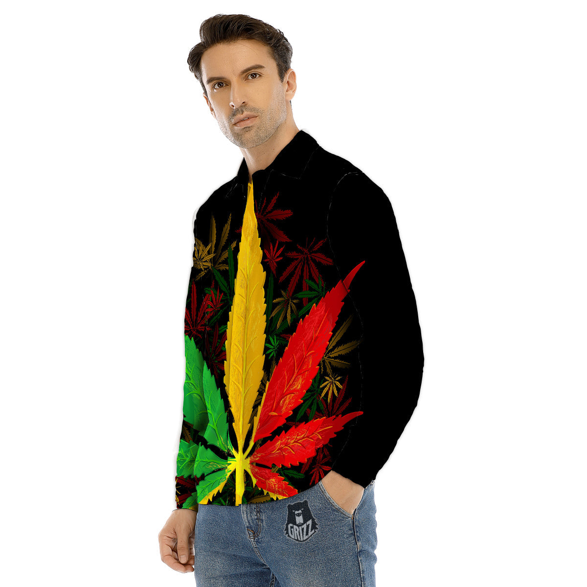 Rasta Cannabis Print Men's Dress Shirts-grizzshop