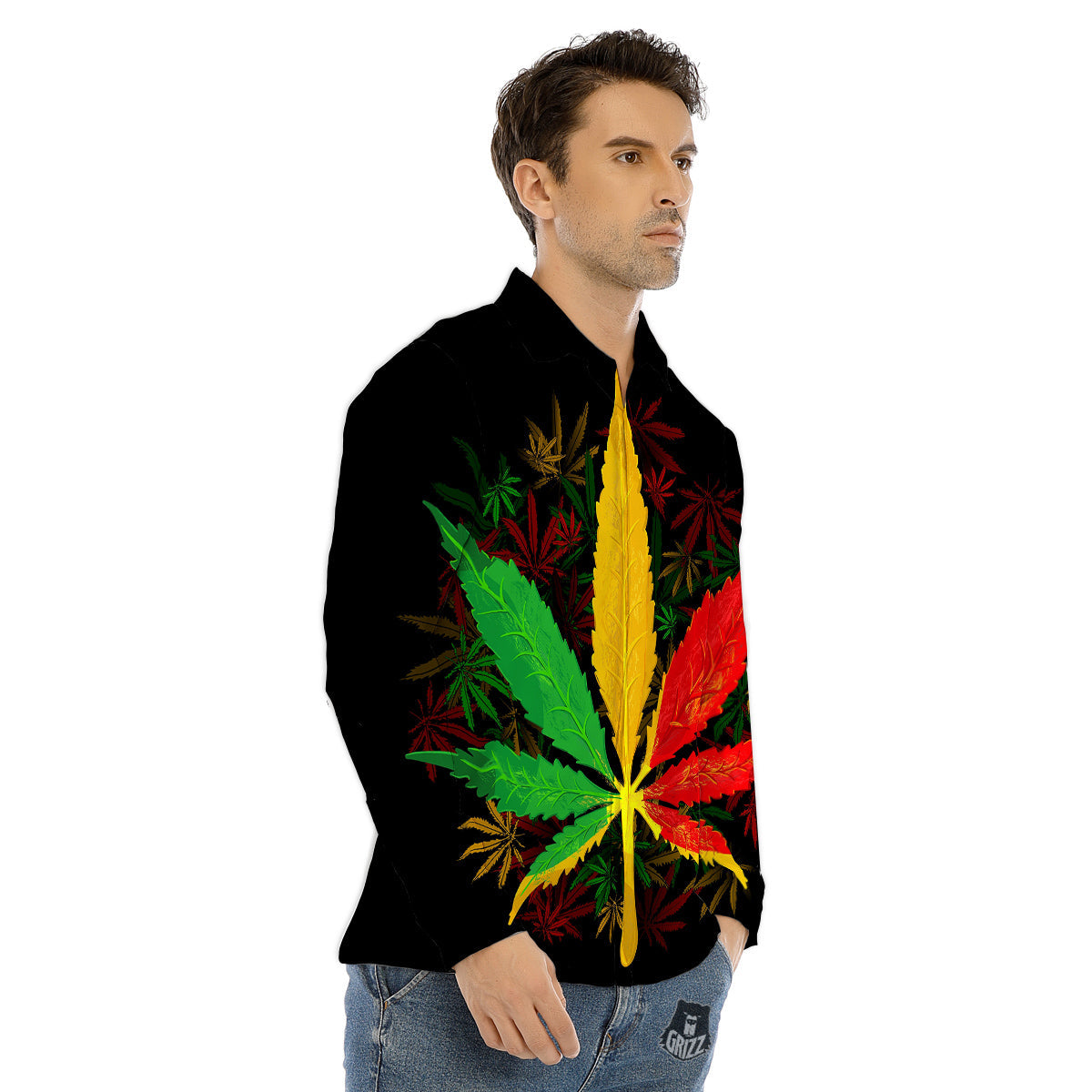 Rasta Cannabis Print Men's Dress Shirts-grizzshop