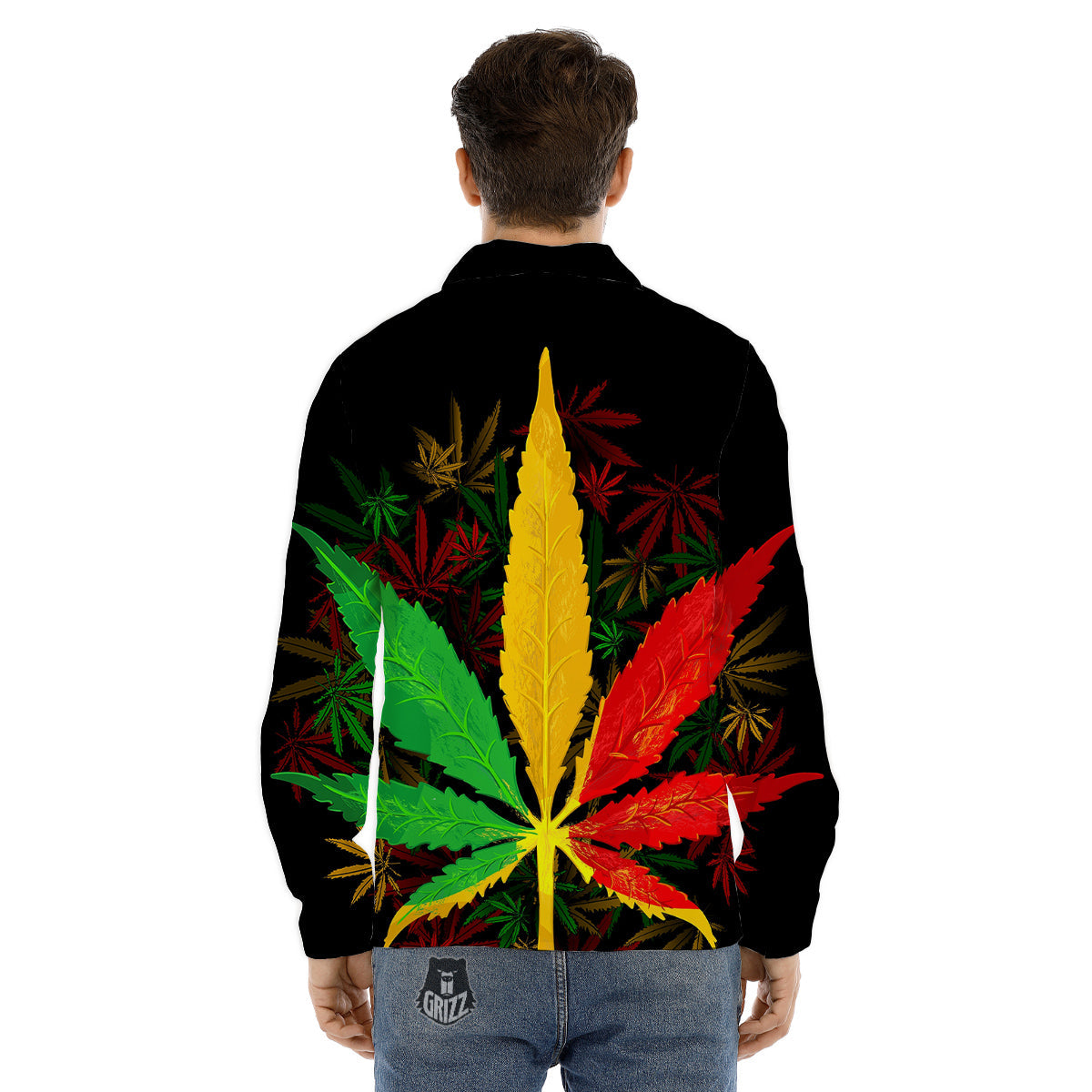 Rasta Cannabis Print Men's Dress Shirts-grizzshop