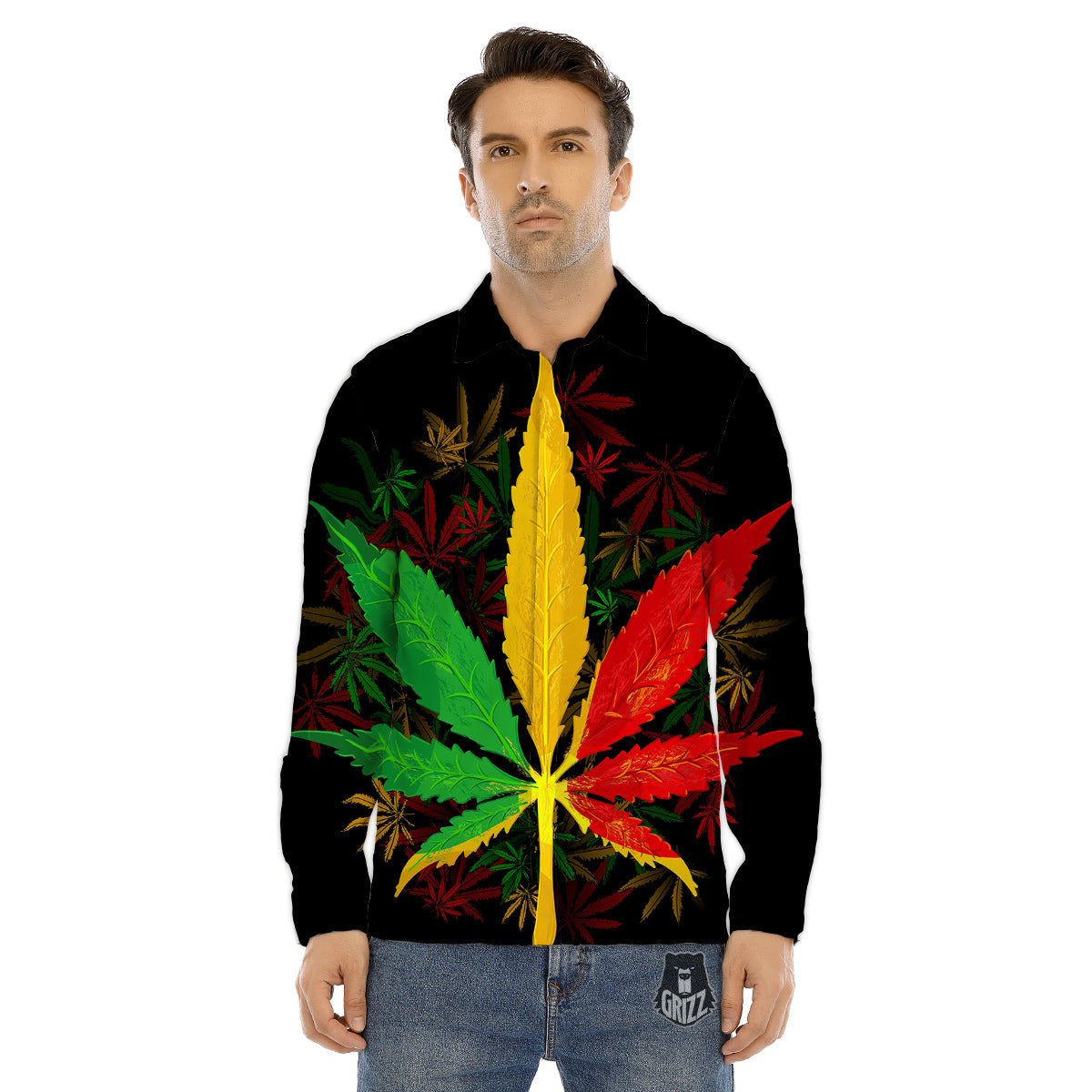 Rasta Cannabis Print Men's Dress Shirts-grizzshop