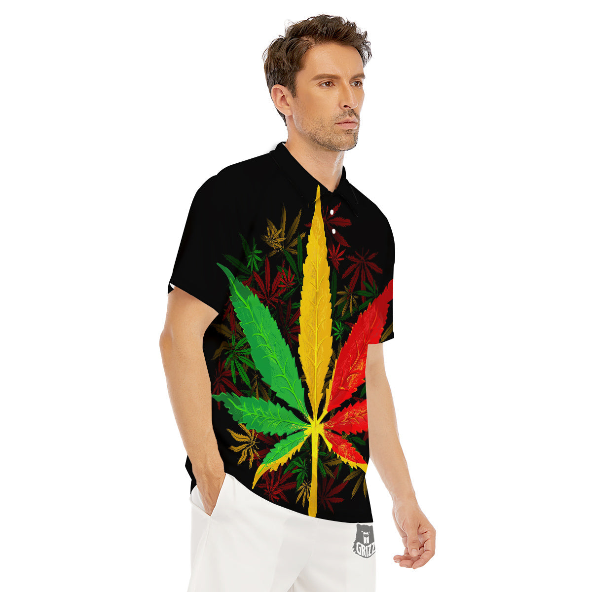 Rasta Cannabis Print Men's Golf Shirts-grizzshop