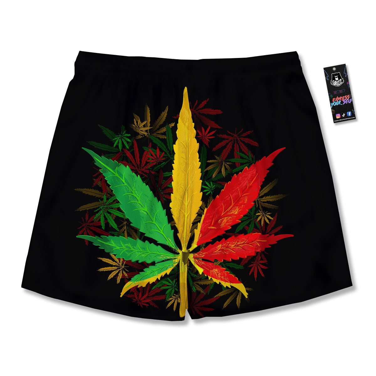Rasta Cannabis Print Men's Running Shorts-grizzshop