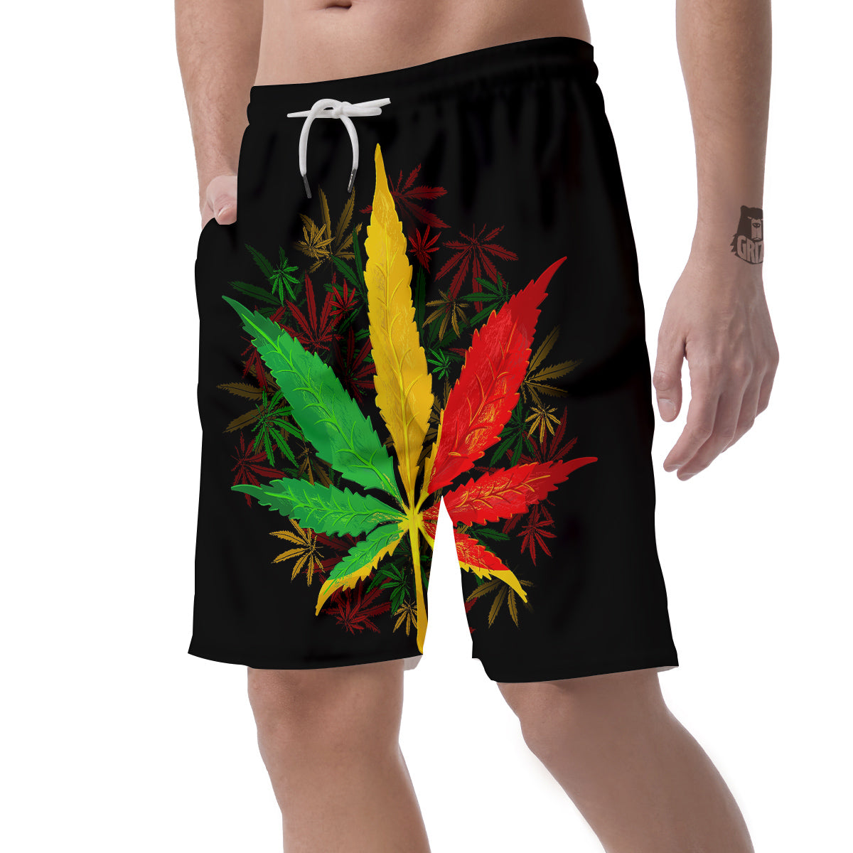 Rasta Cannabis Print Men's Shorts-grizzshop