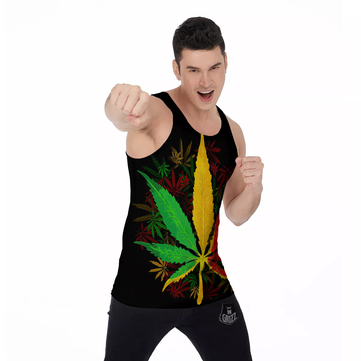 Rasta Cannabis Print Men's Tank Top-grizzshop