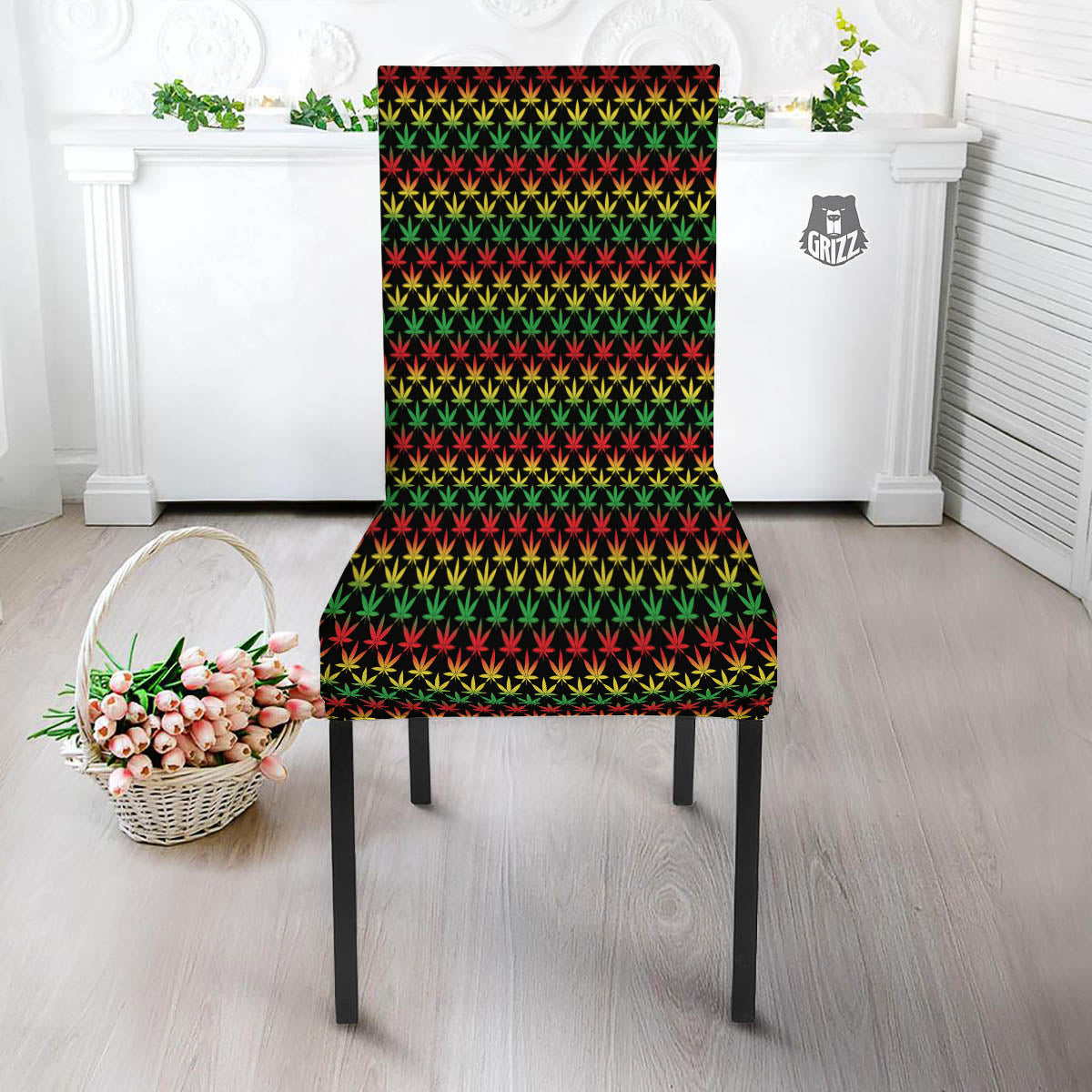 Rasta Cannabis Print Pattern Dining Chair Slipcover-grizzshop