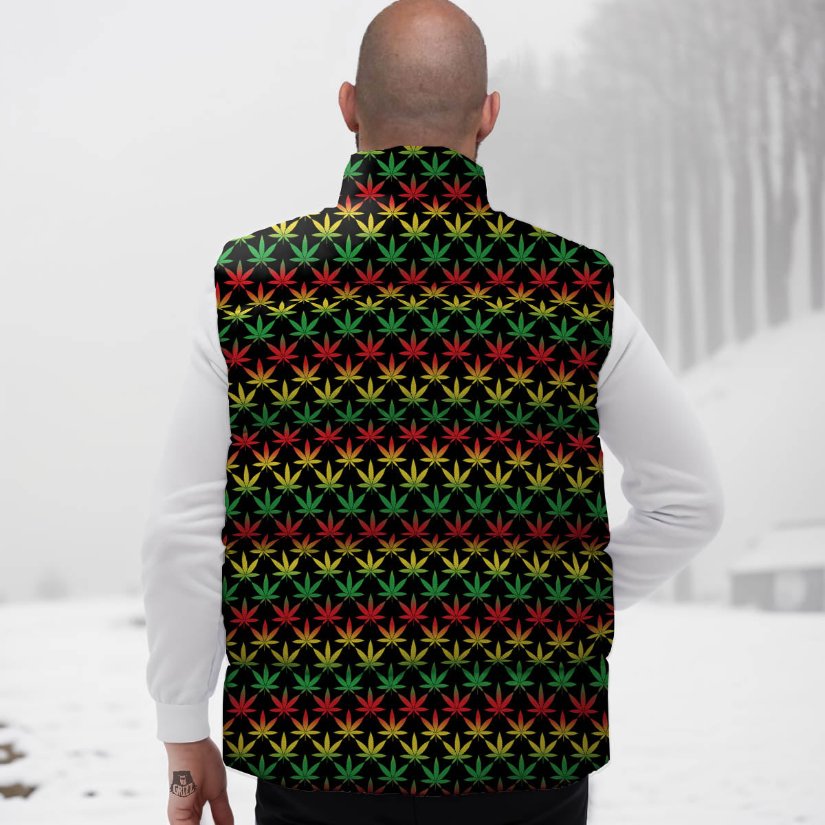 Rasta Cannabis Print Pattern Down Vest-grizzshop