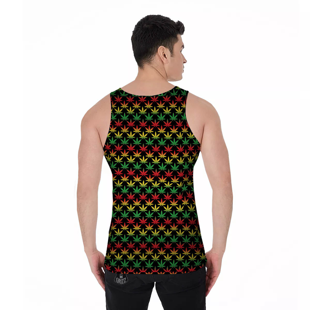 Rasta Cannabis Print Pattern Men's Tank Top-grizzshop