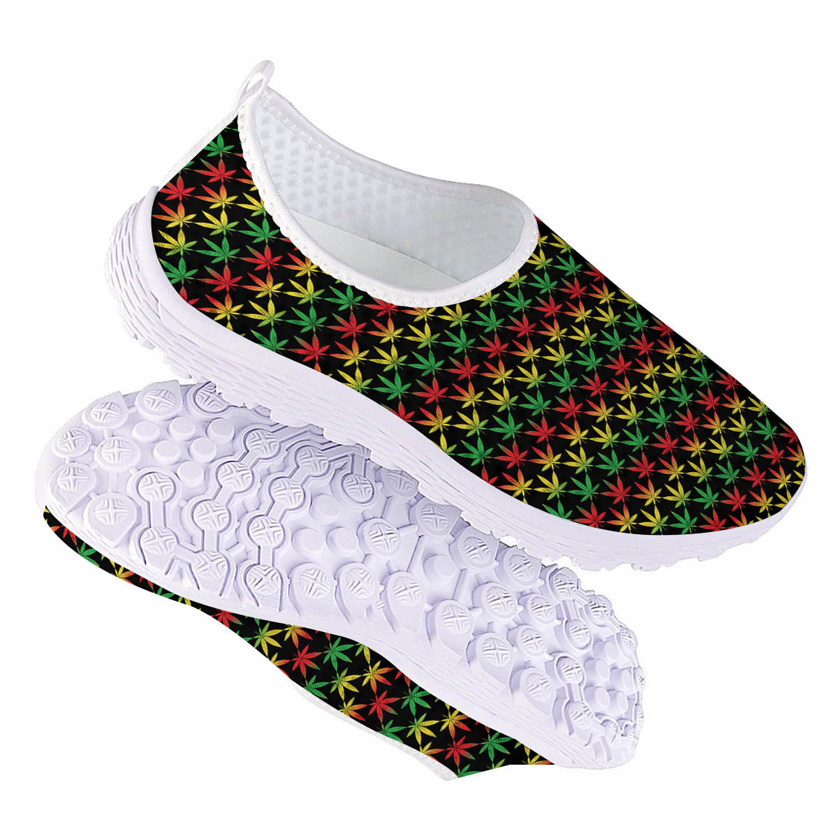 Rasta Cannabis Print Pattern Nurse Shoes-grizzshop