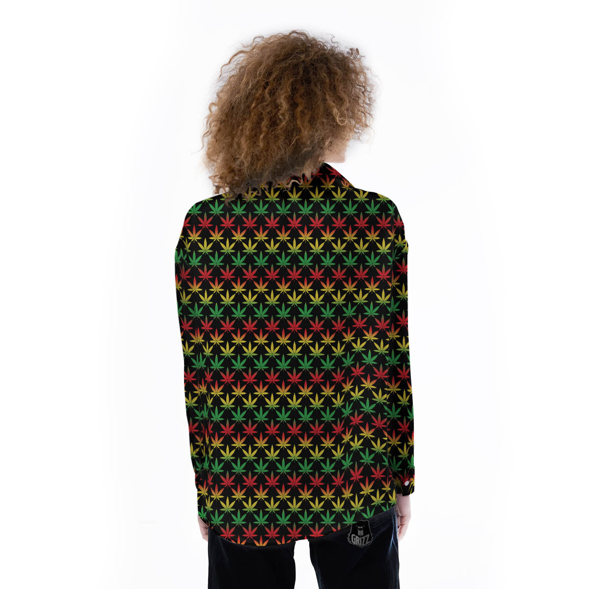 Rasta Cannabis Print Pattern Women's Long Sleeve Shirts-grizzshop