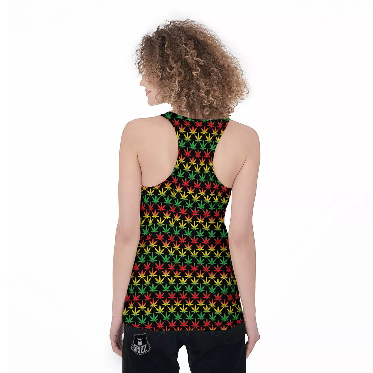 Rasta Cannabis Print Pattern Women's Racerback Tank Top-grizzshop