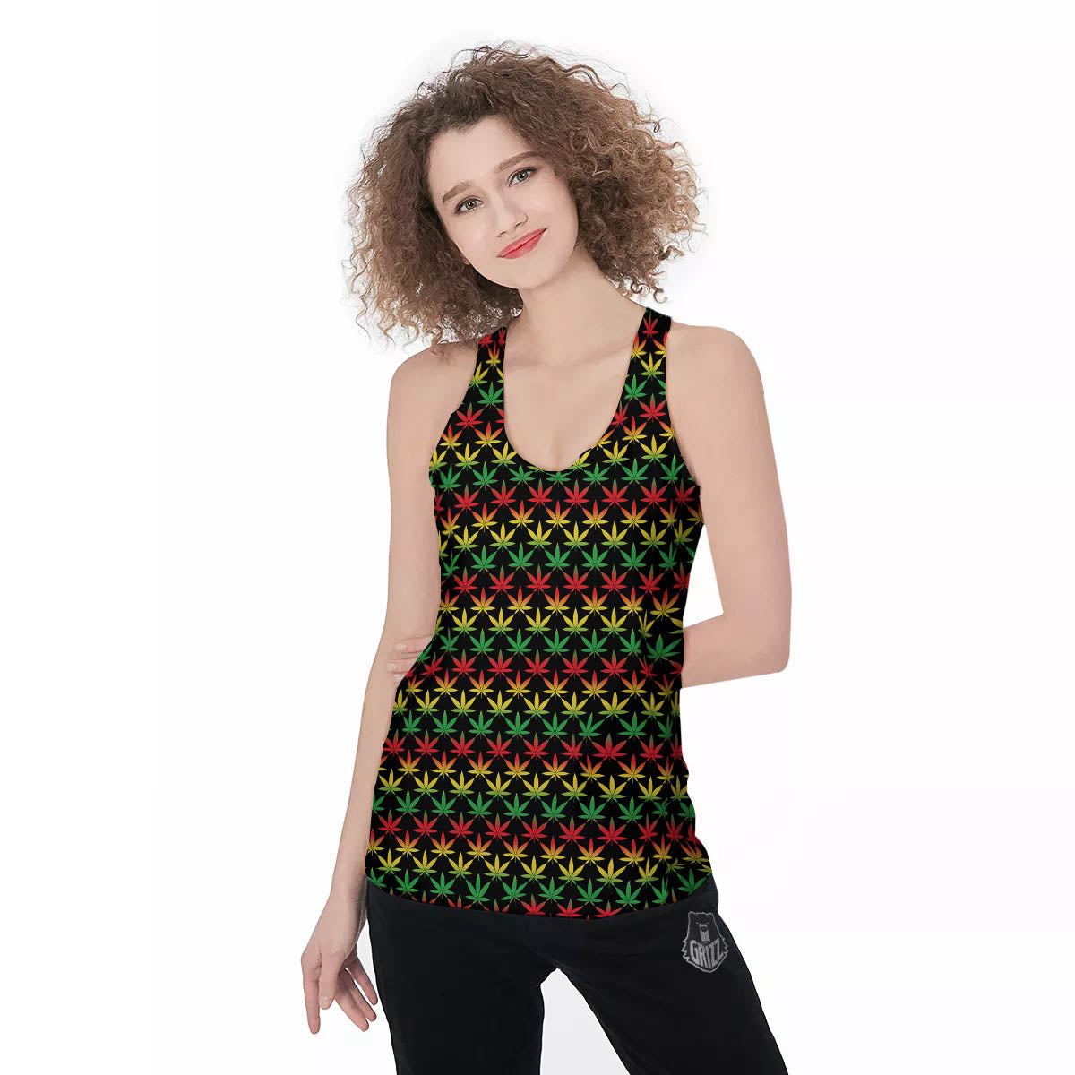 Rasta Cannabis Print Pattern Women's Racerback Tank Top-grizzshop