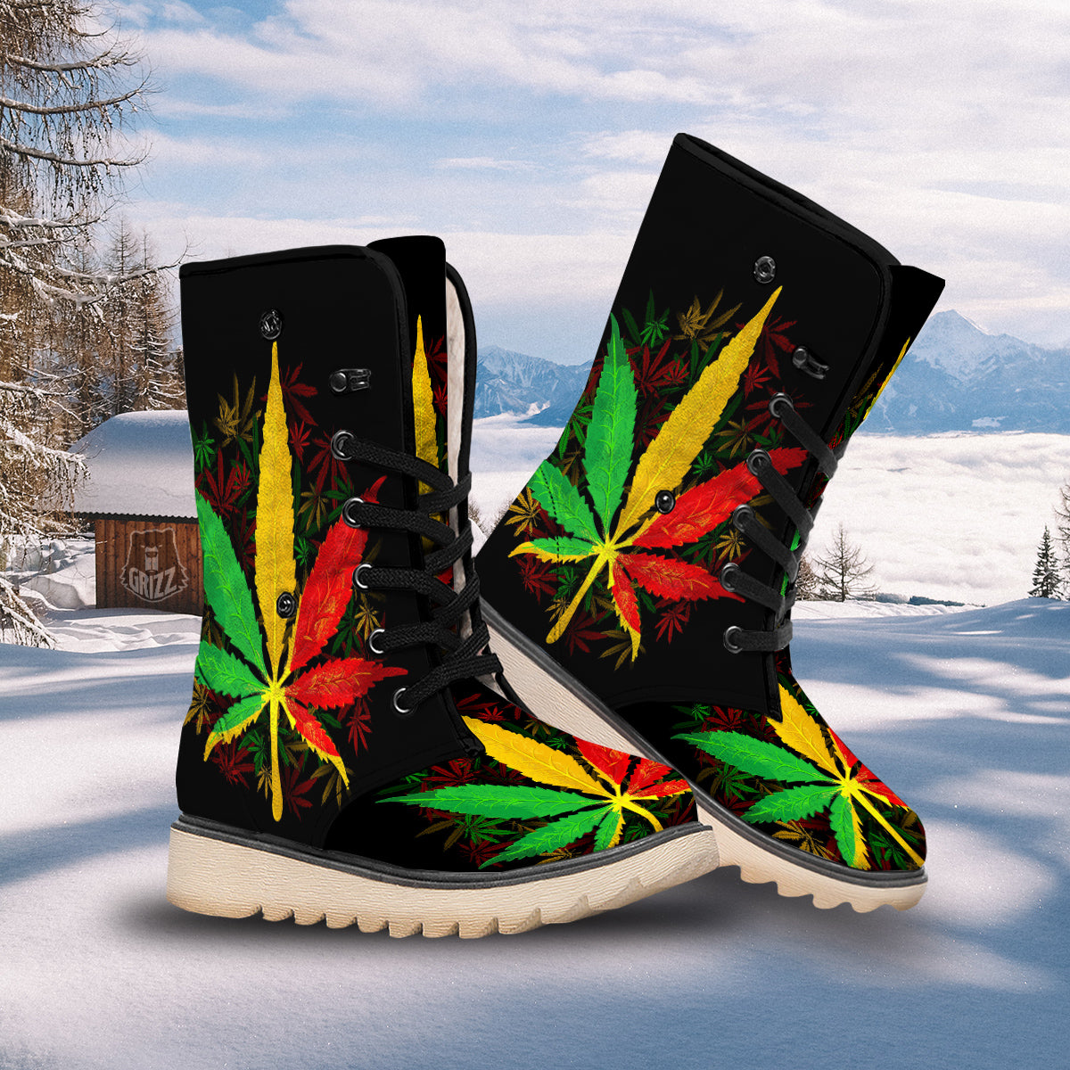 Rasta Cannabis Print Snow Boots-grizzshop