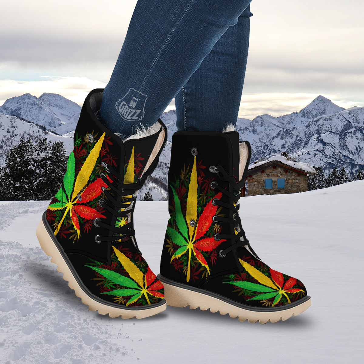 Rasta Cannabis Print Snow Boots-grizzshop