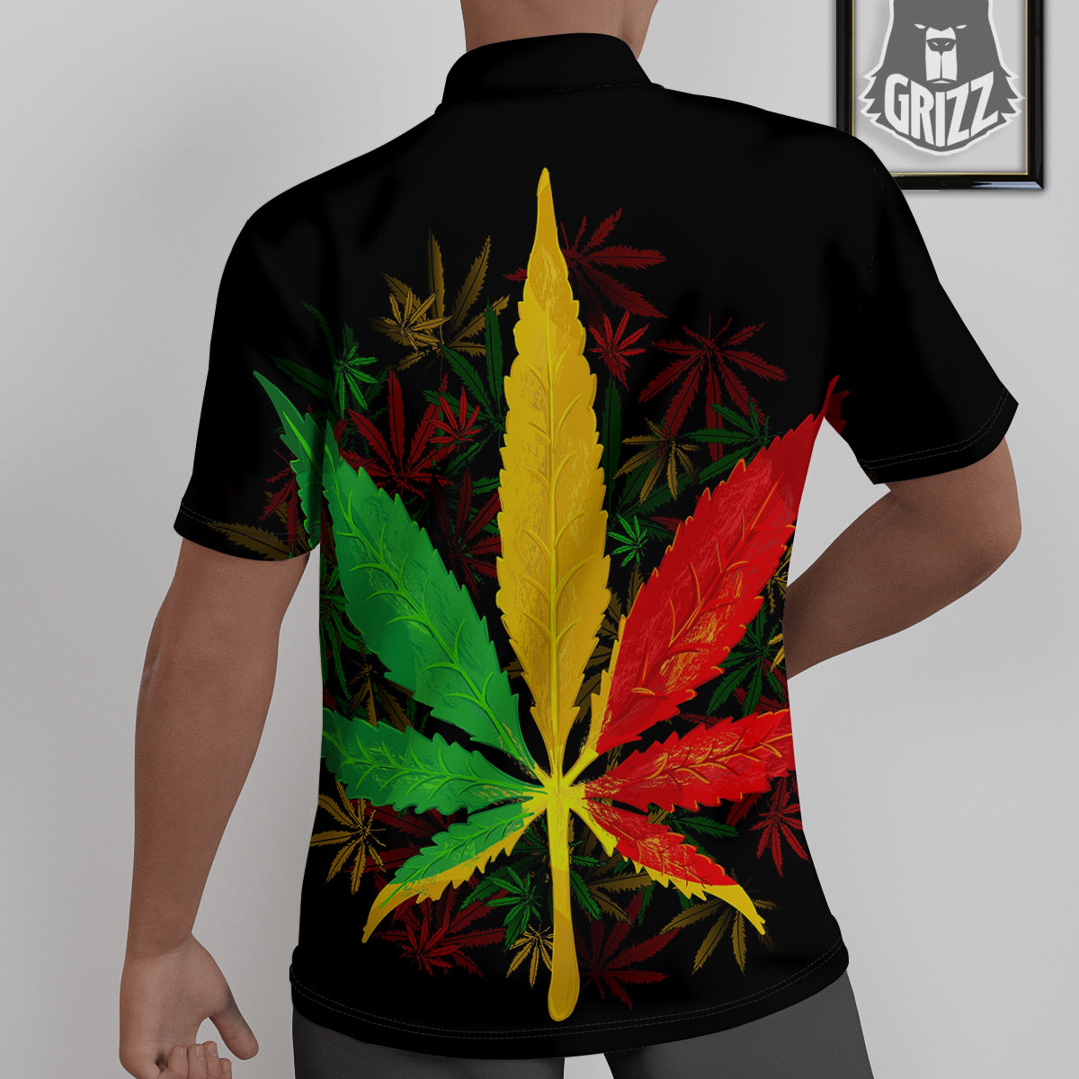 Rasta Cannabis Print Untucked Shirts-grizzshop