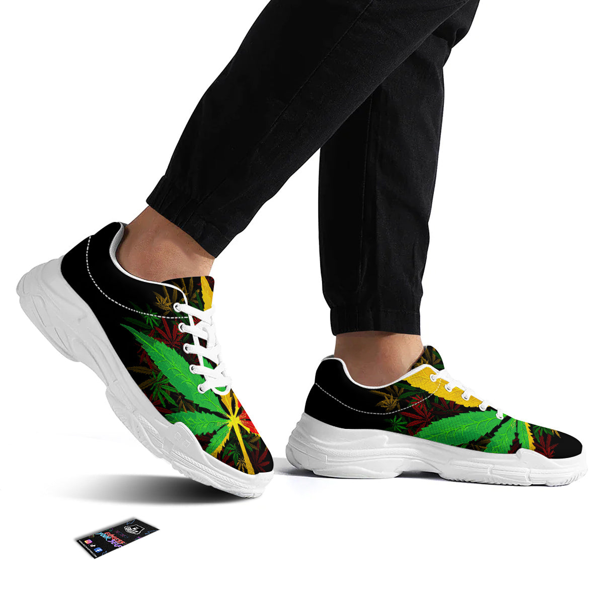 Rasta Cannabis Print White Chunky Shoes-grizzshop