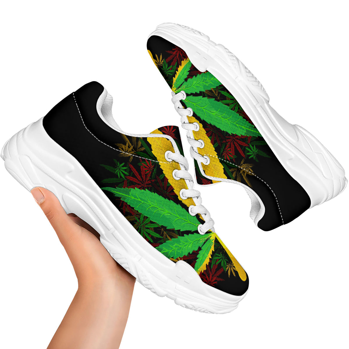 Rasta Cannabis Print White Chunky Shoes-grizzshop