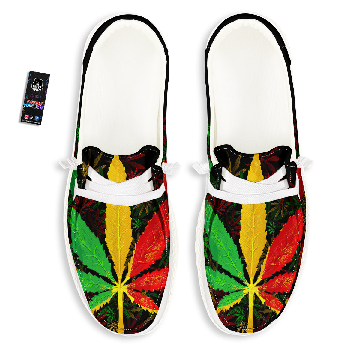 Rasta Cannabis Print White Loafers-grizzshop