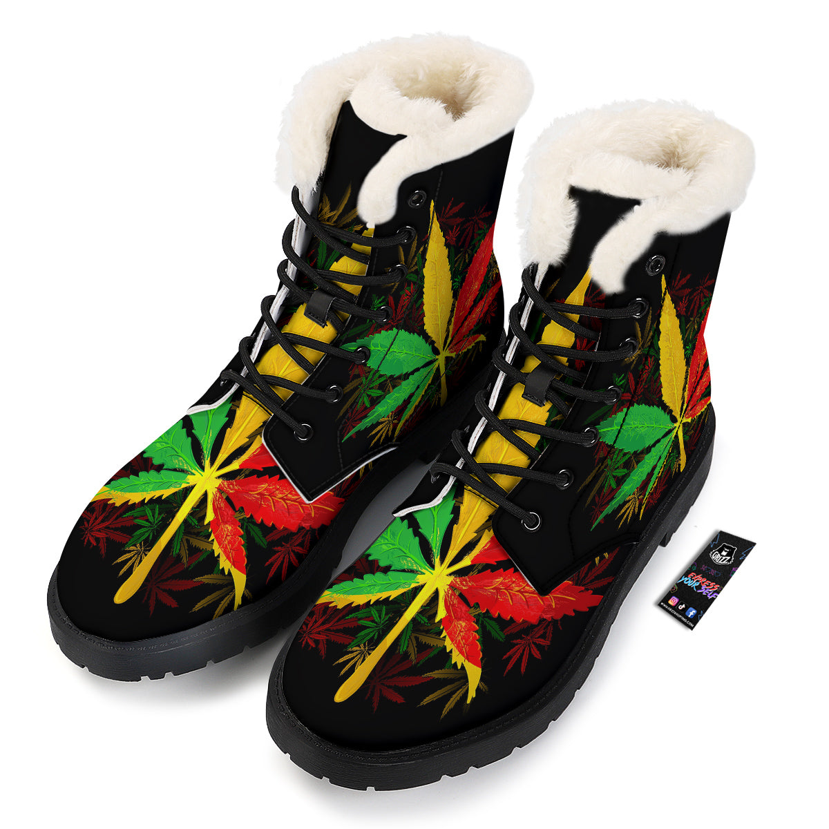 Rasta Cannabis Print Winter Boots-grizzshop