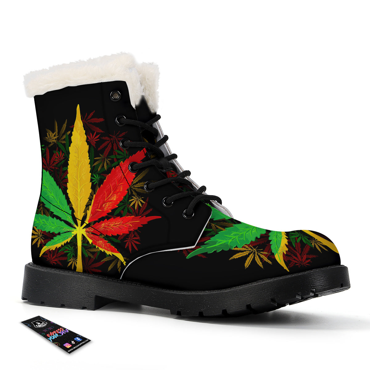 Rasta Cannabis Print Winter Boots-grizzshop
