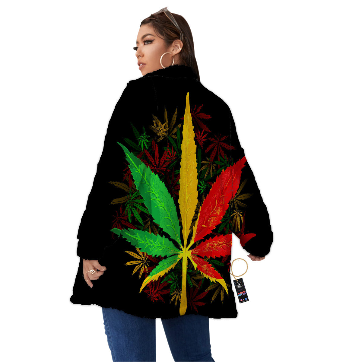 Rasta Cannabis Print Women's Sherpa Jacket-grizzshop
