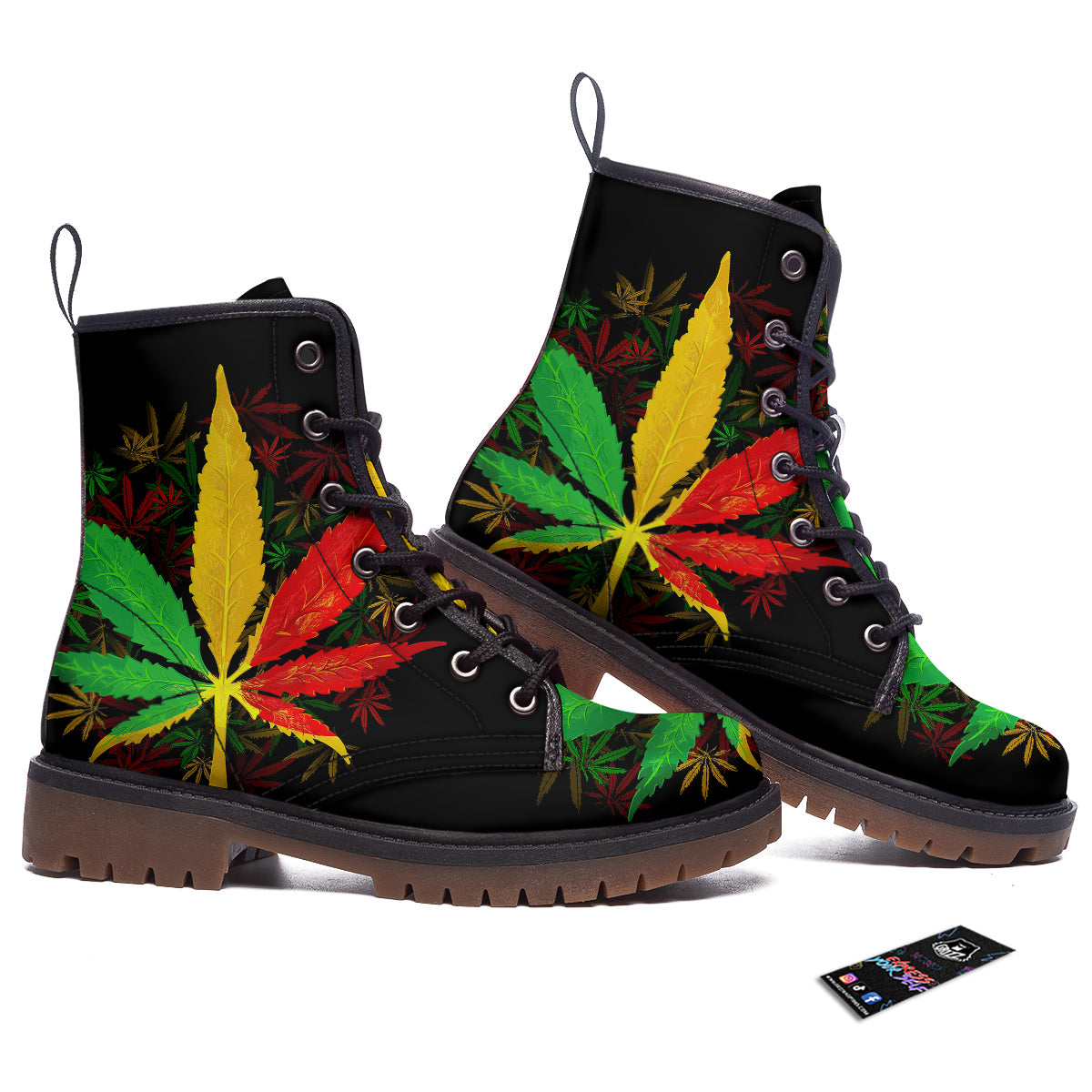 Rasta Cannabis Print Work Boots-grizzshop