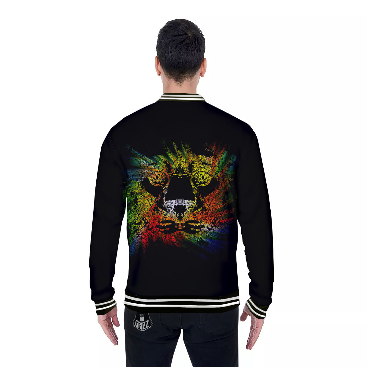 Rasta Lion Grunge Print Baseball Jacket-grizzshop