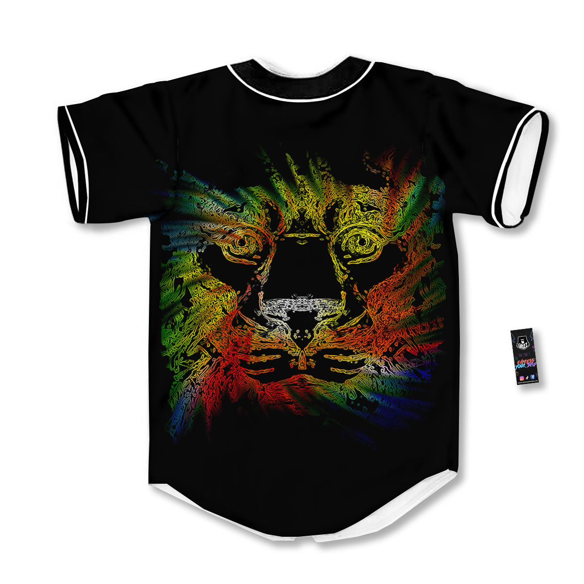 Rasta Lion Grunge Print Baseball Jersey-grizzshop